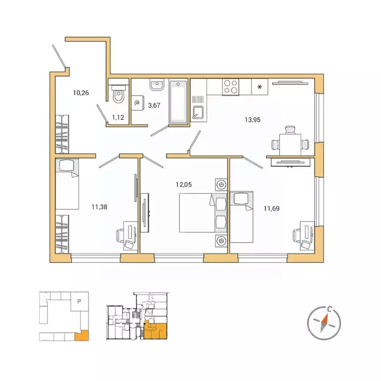 3-к кв. Санкт-Петербург ш. Суздальское, 18к3 (64.12 м) - Фото 0