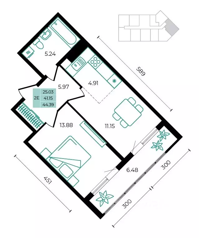 2-к кв. Адыгея, Майкопский район, пос. Тульский  (44.39 м) - Фото 1
