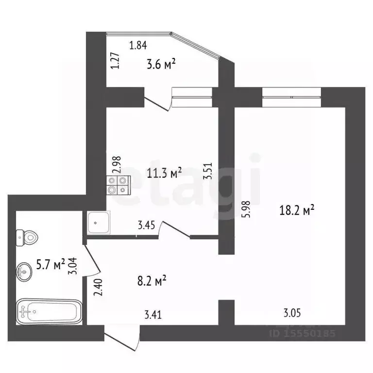 1-к кв. Самарская область, Самара просека 6-я, 155 (43.4 м) - Фото 1