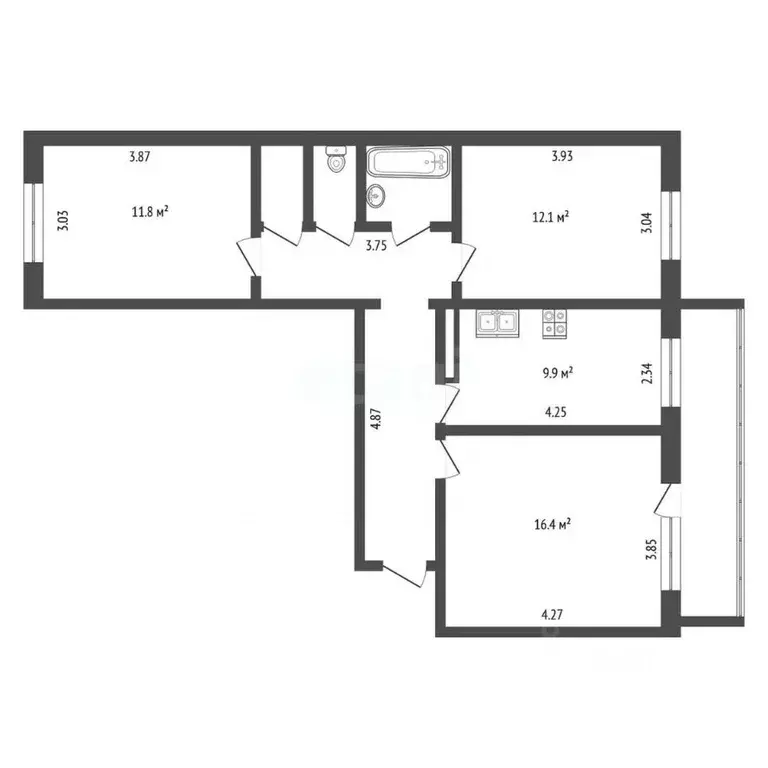 3-к кв. Тюменская область, Тюмень Инженерная ул., 72 (68.0 м) - Фото 1