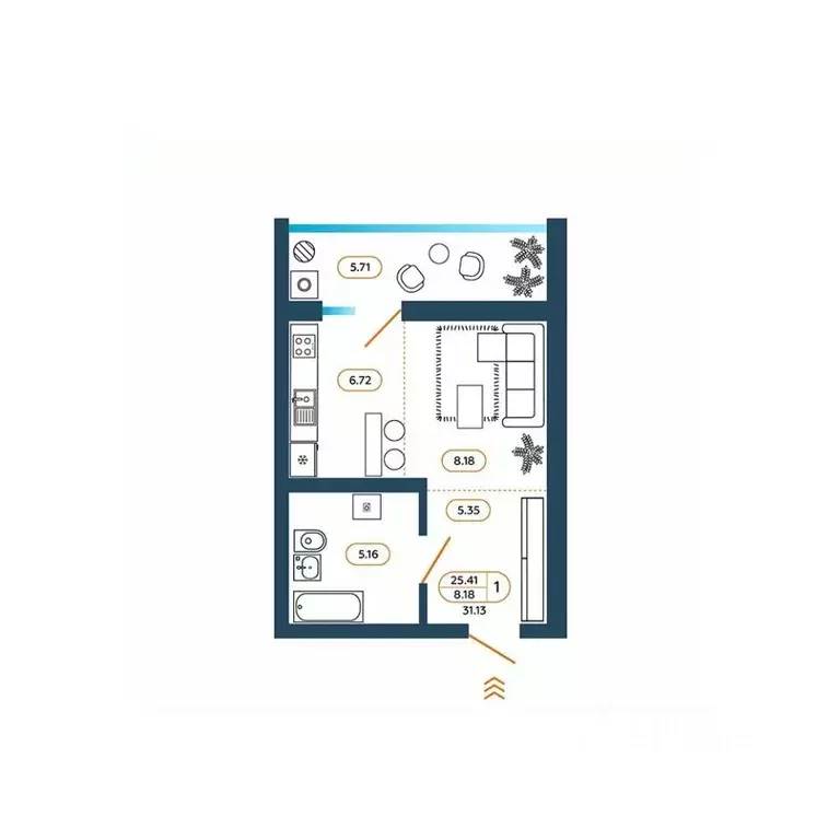 Студия Ростовская область, Батайск ул. Родная, 1 (31.3 м) - Фото 1