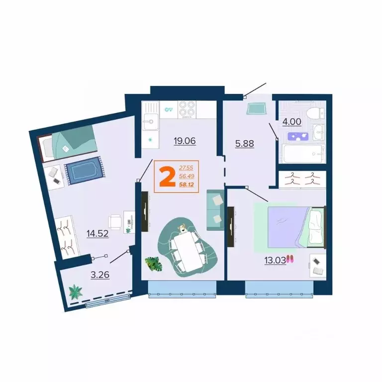 2-к кв. Брянская область, Брянск Московский мкр, Микрорайон Акватория ... - Фото 1