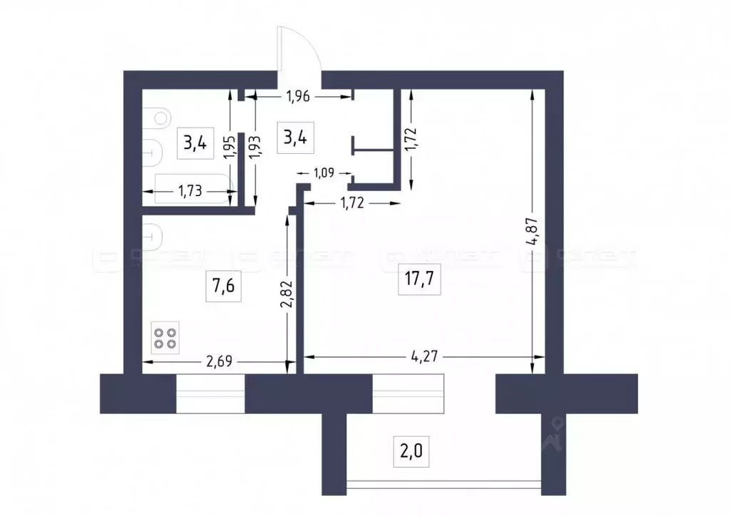 1-к кв. Татарстан, Казань ул. Патриса Лумумбы, 54 (35.7 м) - Фото 2