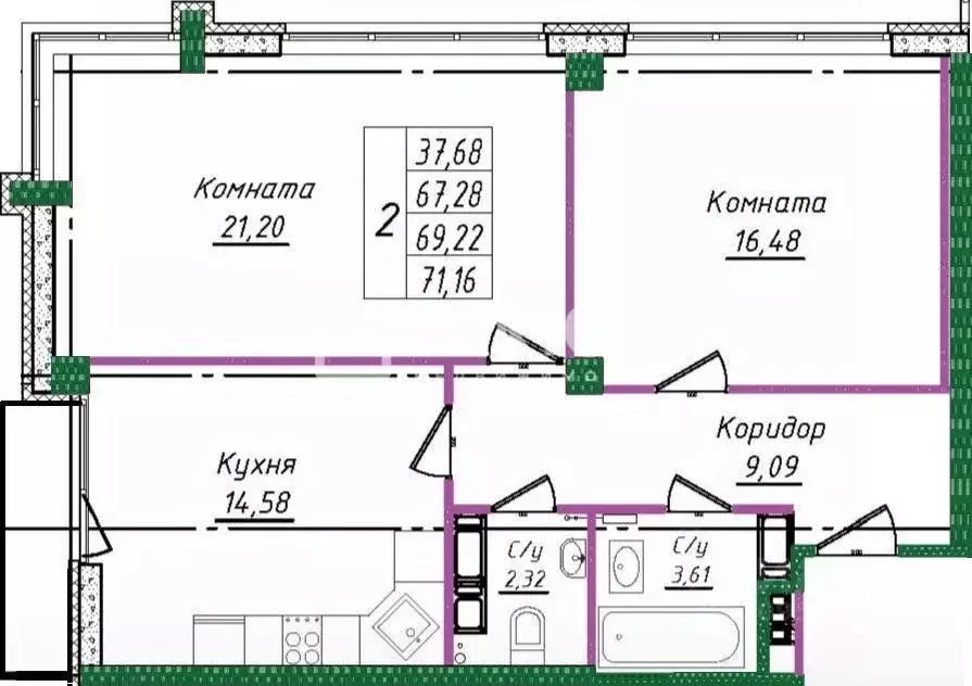 2-к кв. Ивановская область, Иваново ул. Голубева, 16 (69.4 м) - Фото 2