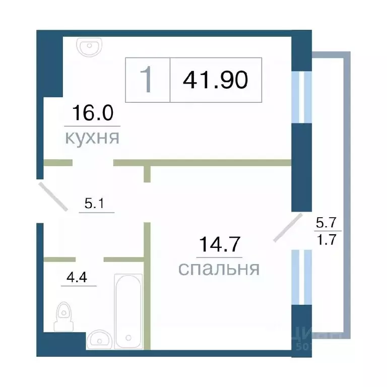 1-к кв. Красноярский край, Красноярск ул. Дубровинского (41.9 м) - Фото 0