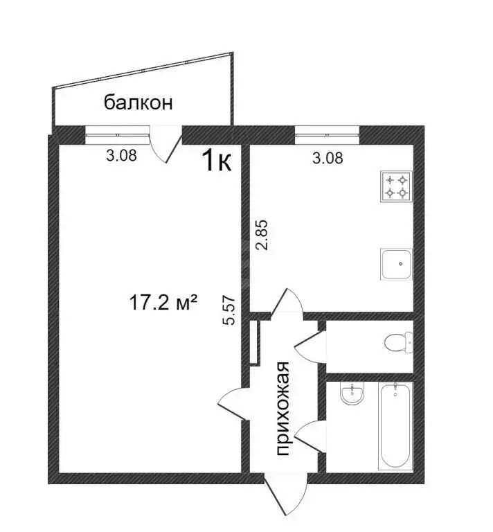 1-комнатная квартира: Тюмень, улица Немцова, 50 (33.7 м) - Фото 1