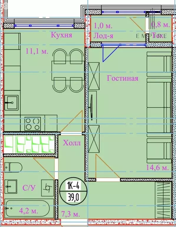 1-комнатная квартира: Грозный, улица Асланбека Шерипова, 20А (39 м) - Фото 1