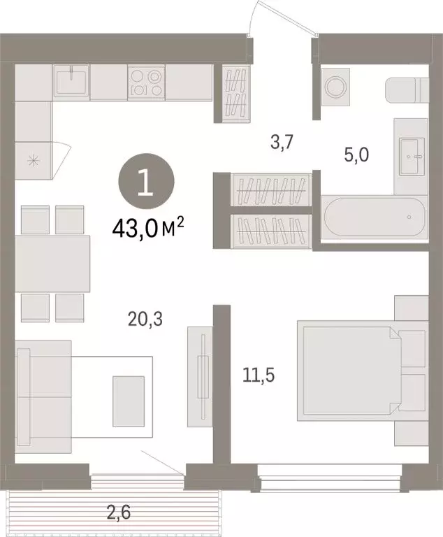 1-комнатная квартира: Новосибирск, улица Аэропорт (43.03 м) - Фото 1