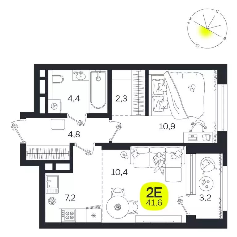 2-комнатная квартира: Екатеринбург, улица Титова, 19Б (41.6 м) - Фото 0