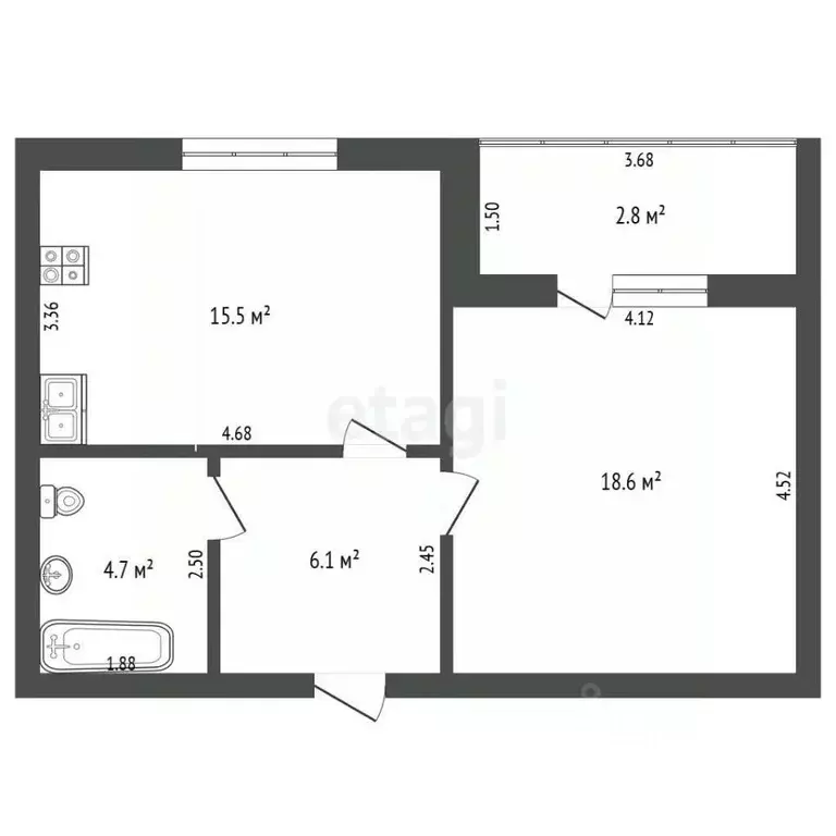 1-к кв. Башкортостан, Бирск Пролетарская ул., 142Г (44.9 м) - Фото 2