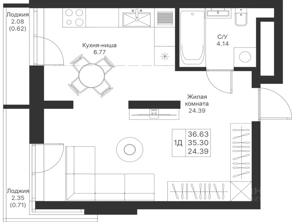 1-к кв. Татарстан, Казань Мой Ритм жилой комплекс, ПК4 (36.63 м) - Фото 0