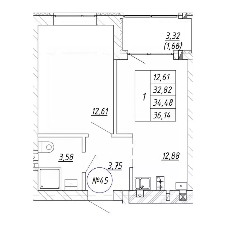 1-к кв. Калининградская область, Зеленоградск  (36.14 м) - Фото 1