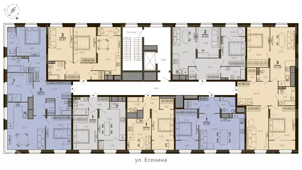 1-к кв. Рязанская область, Рязань ул. Есенина (55.48 м) - Фото 1