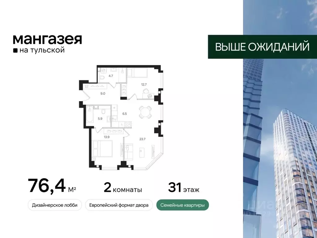 2-к кв. Москва Большая Тульская ул., 10с25 (76.4 м) - Фото 0