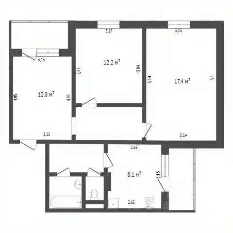 3-к кв. Белгородская область, Белгород бул. Юности, 43 (64.0 м) - Фото 2