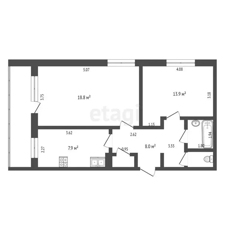 2-комнатная квартира: село Коркинское, улица Чапаева, 8 (53.5 м) - Фото 0