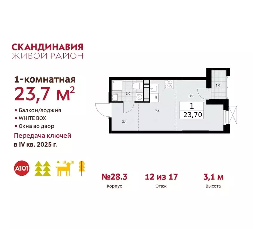 Квартира-студия: поселение Сосенское, квартал № 167 (23.7 м) - Фото 0