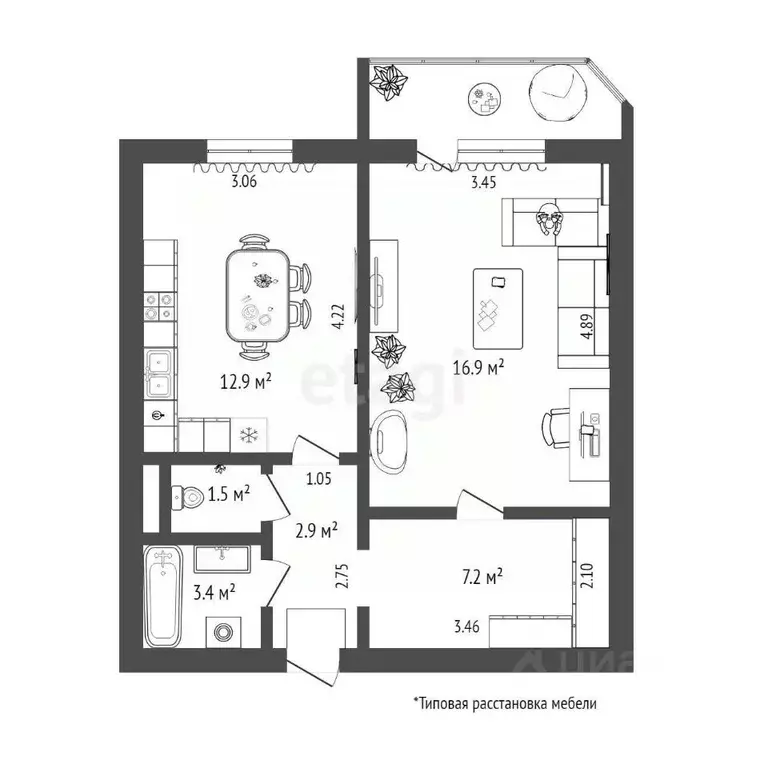 1-к кв. Тюменская область, Тюмень ул. Пермякова, 82к1 (45.0 м) - Фото 1