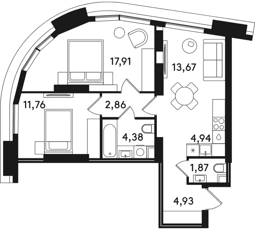 2-к кв. Москва ул. Сокольнический Вал, 2АС1 (62.32 м) - Фото 0
