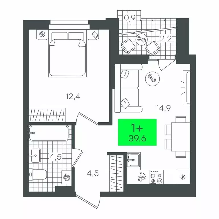 1-комнатная квартира: Тюмень, улица Василия Малкова, 5 (39.68 м) - Фото 1