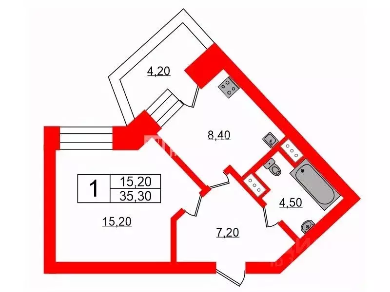 1-к кв. Санкт-Петербург ул. Бадаева, 14к1 (35.3 м) - Фото 1