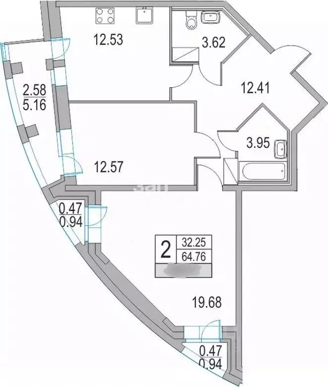 2-к кв. Санкт-Петербург Коломяжский просп., 5к1 (64.9 м) - Фото 2
