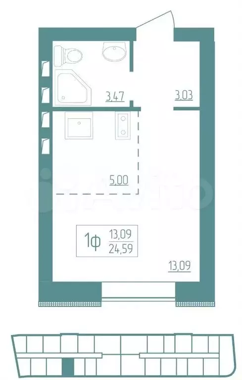 Квартира-студия, 24,6 м, 4/10 эт. - Фото 0