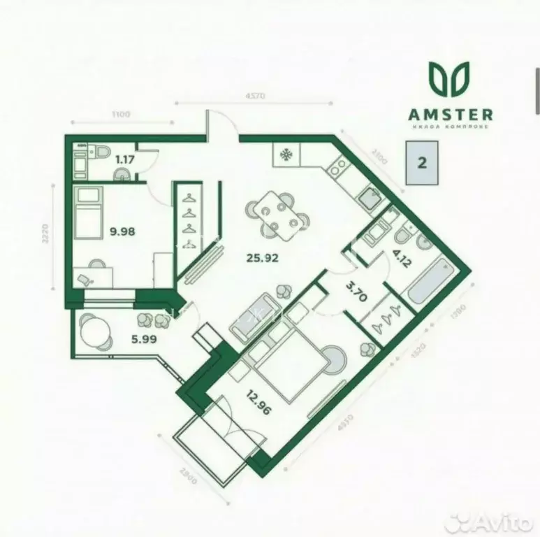 2-к кв. Санкт-Петербург Богатырский просп., 45 (60.3 м) - Фото 2