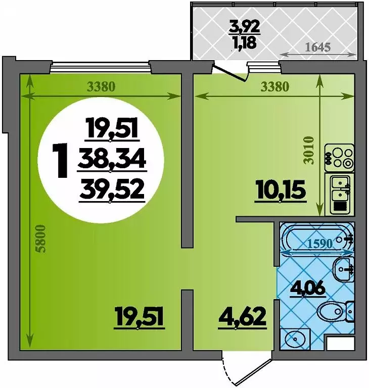 1-комнатная квартира: Майкоп, улица Олега Цокова, 3 (39.52 м) - Фото 1