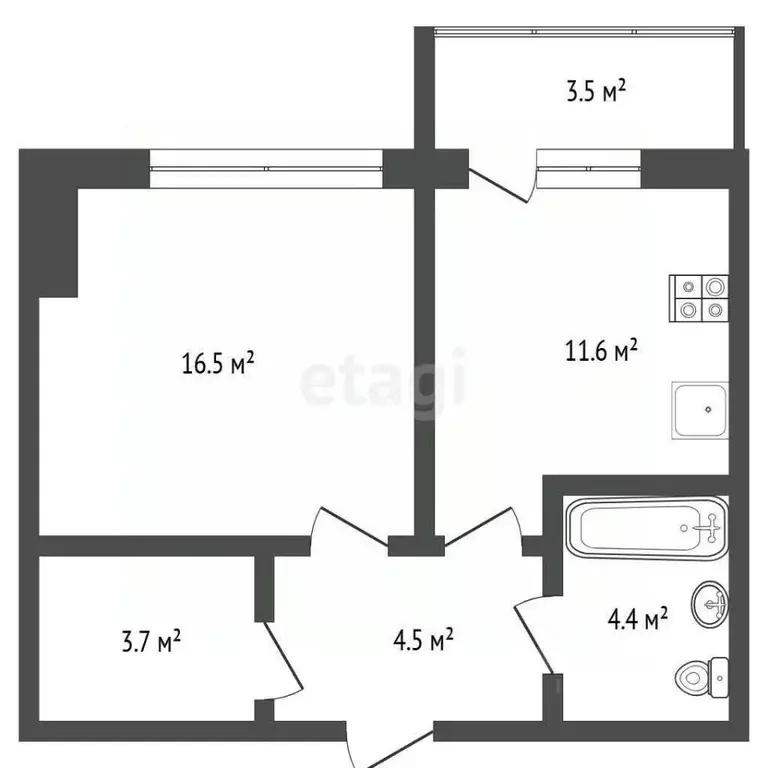 1-к кв. Тюменская область, Тюмень ул. 50 лет Октября, 75к4 (40.2 м) - Фото 2