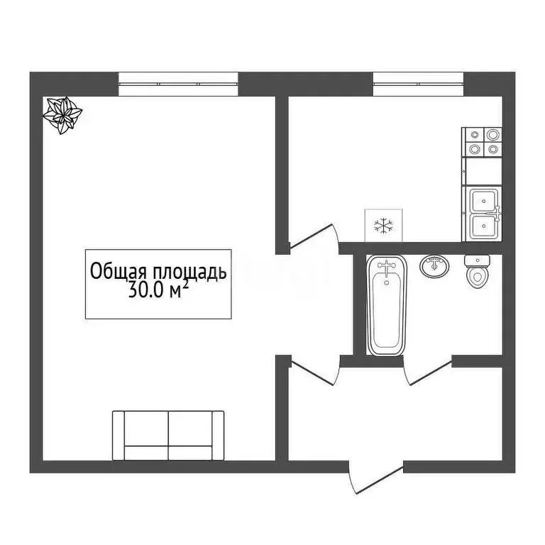 1-комнатная квартира: Новосибирск, улица Лейтенанта Амосова, 69 (30 м) - Фото 0