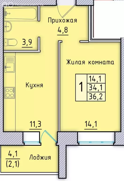 1-комнатная квартира: Орёл, улица Андрианова, 33 (36.2 м) - Фото 1