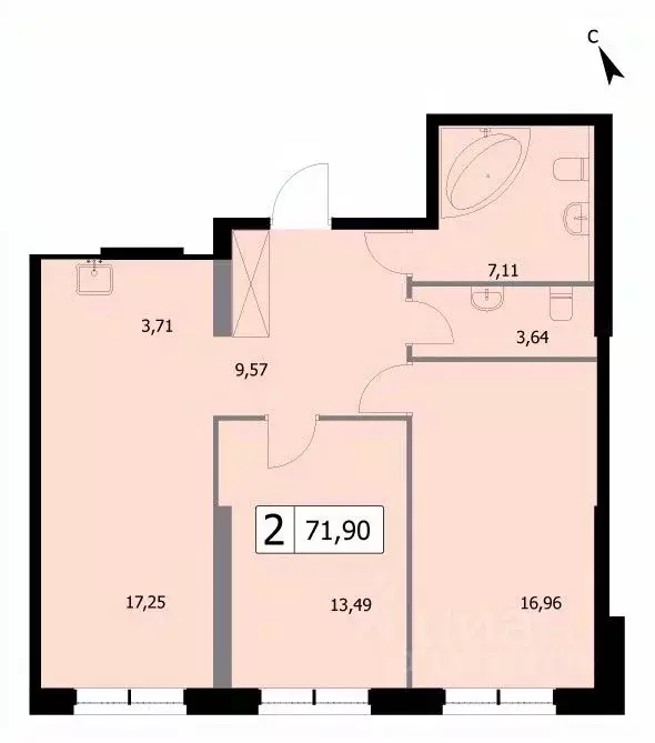 2-к кв. Москва 3-я Гражданская ул., 21 (71.9 м) - Фото 0