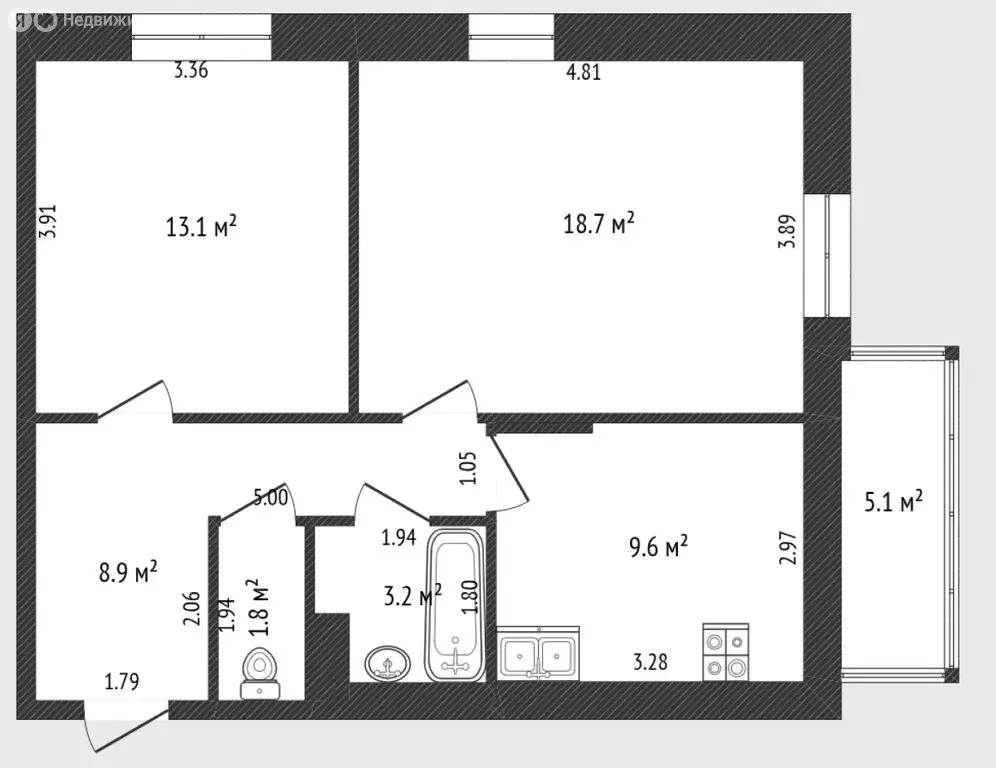2-комнатная квартира: Тюмень, Профсоюзная улица, 49 (54.1 м) - Фото 1