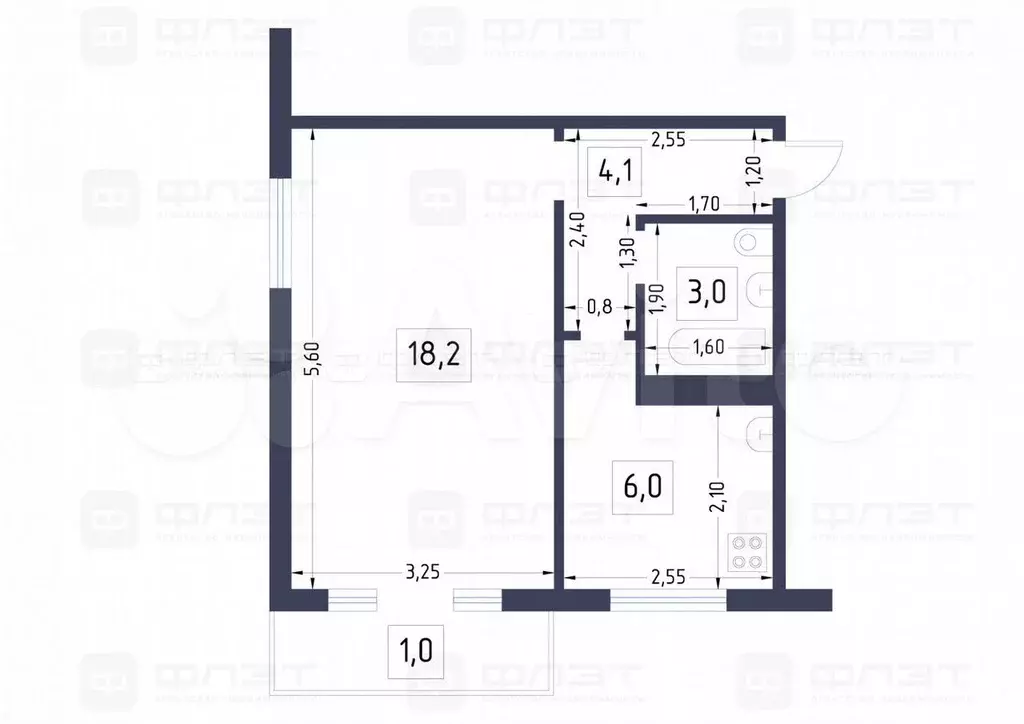 1-к. квартира, 34 м, 3/5 эт. - Фото 0