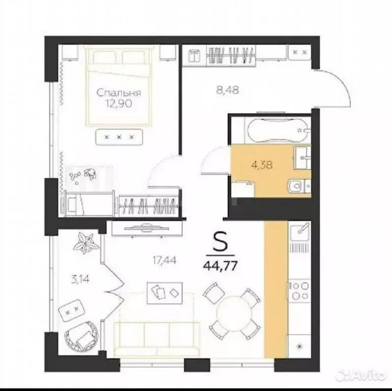 1-комнатная квартира: Молодёжный, улица Вадима Усова, 32 (42.3 м) - Фото 1