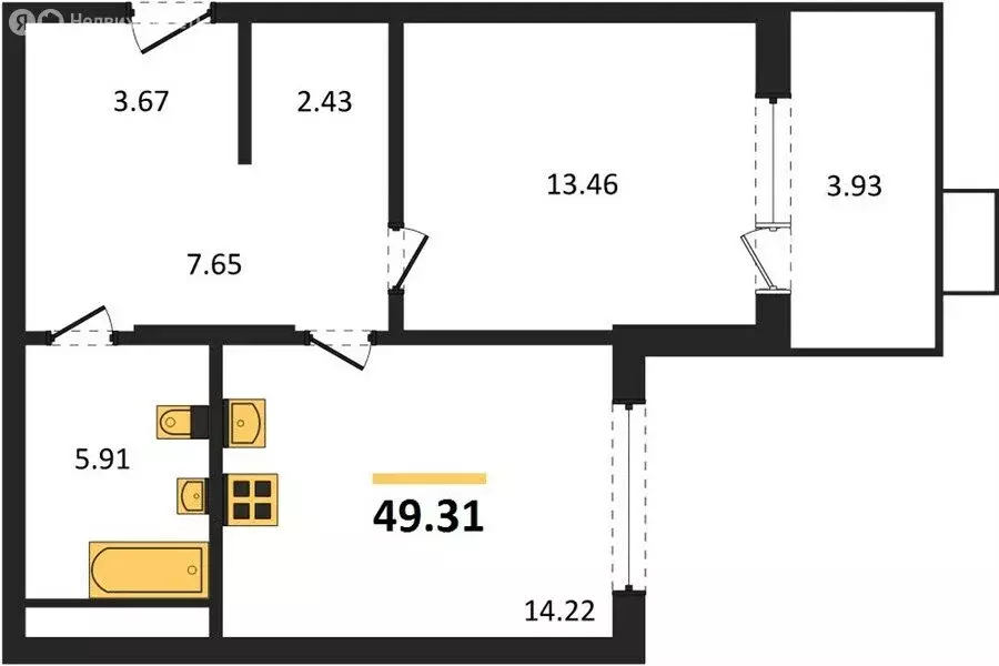 1-комнатная квартира: Воронеж, набережная Чуева, 7 (49.31 м) - Фото 1