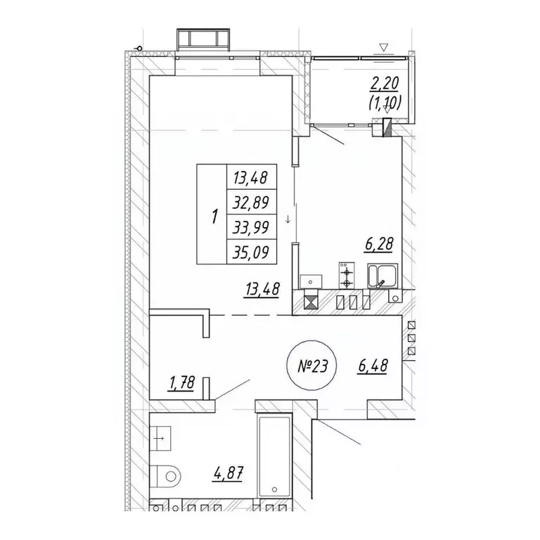 1-к кв. Калининградская область, Зеленоградск  (35.09 м) - Фото 1
