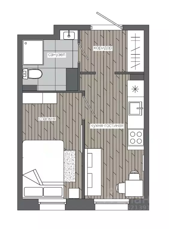 1-к кв. Ханты-Мансийский АО, Сургут 30А мкр,  (24.0 м) - Фото 0