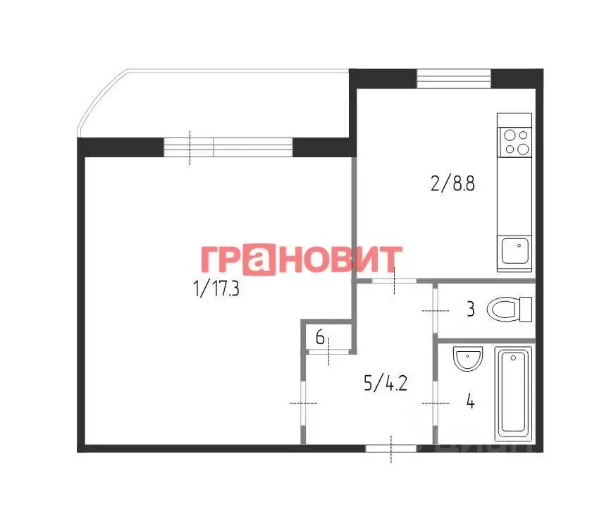 1-к кв. Новосибирская область, Новосибирск ул. Селезнева, 52 (34.3 м) - Фото 1