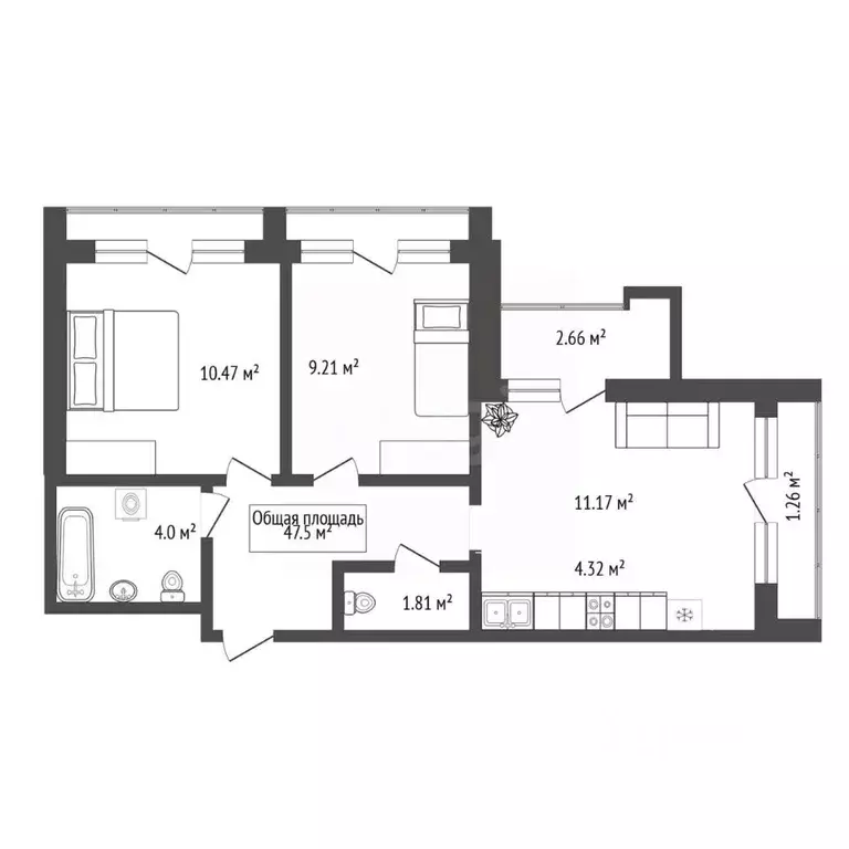3-к кв. Новосибирская область, Новосибирск Комсомольский просп., 6 ... - Фото 2