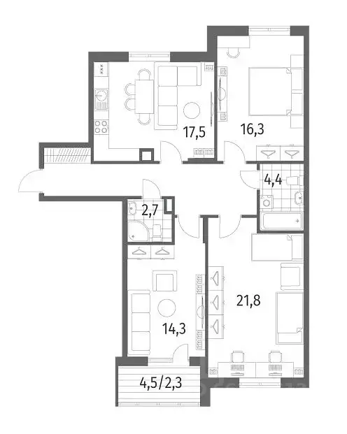 3-к кв. Калининградская область, Гурьевск ул. Имени Романа Руденко, ... - Фото 1