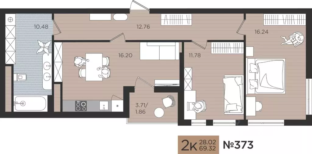 2-к кв. Калининградская область, Калининград Мой Город жилой комплекс ... - Фото 1