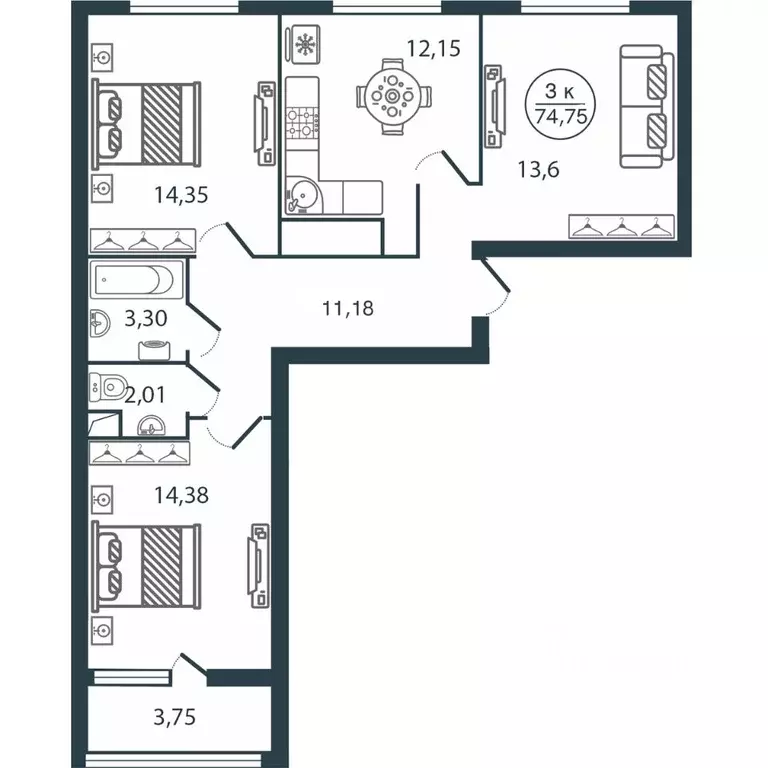 3-к кв. Тверская область, Тверь ул. Левитана, 72Б (74.75 м) - Фото 0