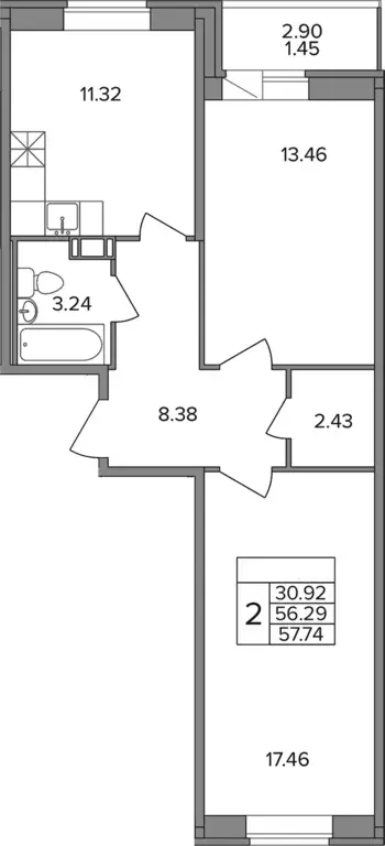 Продаётся 2-к квартира, 56.29 м - Фото 1