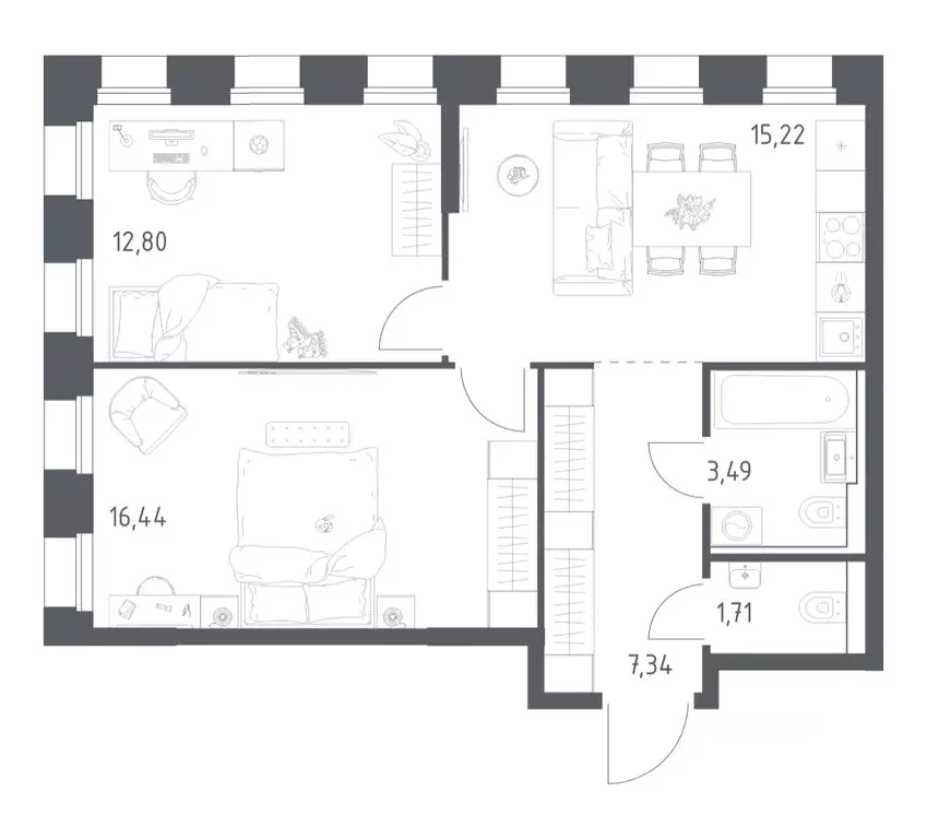 2-к кв. Татарстан, Казань Зилант Премьер жилой комплекс (57.0 м) - Фото 1