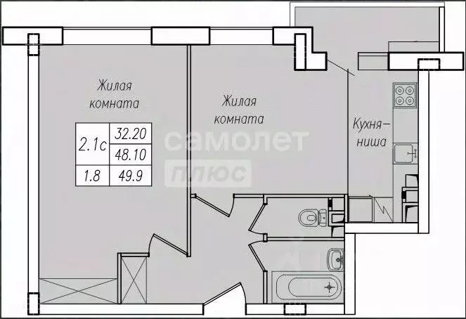 2-к кв. Курская область, Курск ул. Энгельса, 158к1 (49.9 м) - Фото 1