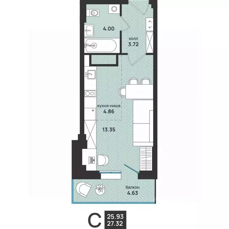 Студия Архангельская область, Архангельск ул. Свободы, 16 (27.32 м) - Фото 2