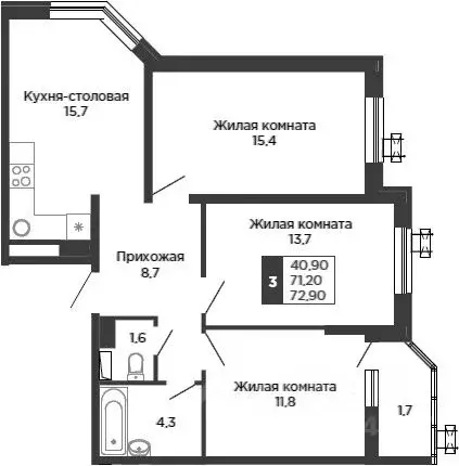 3-к кв. Краснодарский край, Краснодар ул. Имени В.Н. Мачуги, 166Ак2 ... - Фото 1