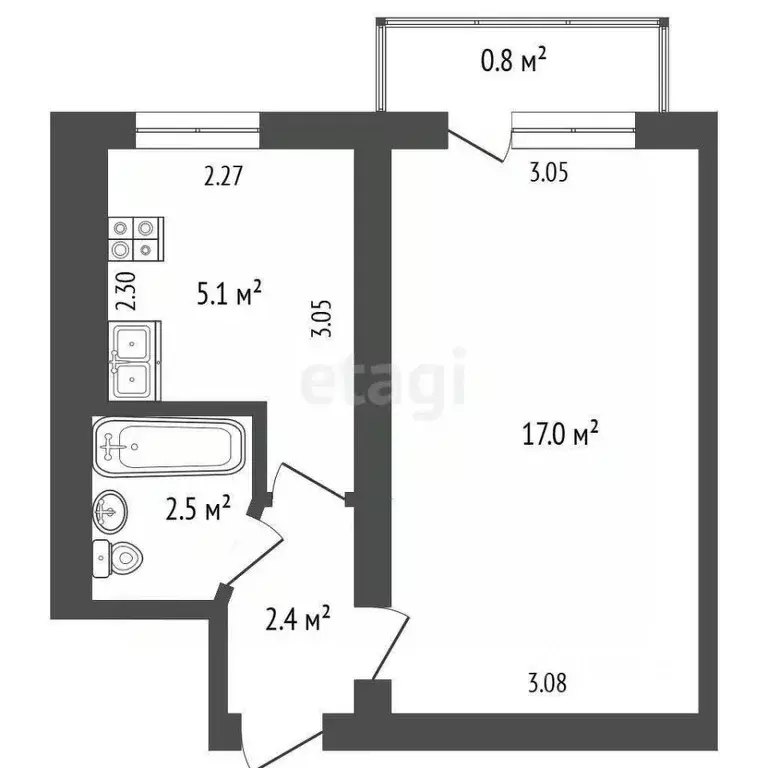 1-к кв. Крым, Феодосия ул. Федько, 64 (27.8 м) - Фото 2